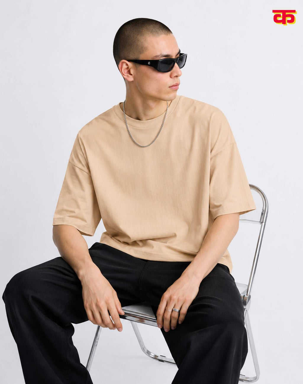 Casual Loose Fit Oversized T-Shirt (Beige)